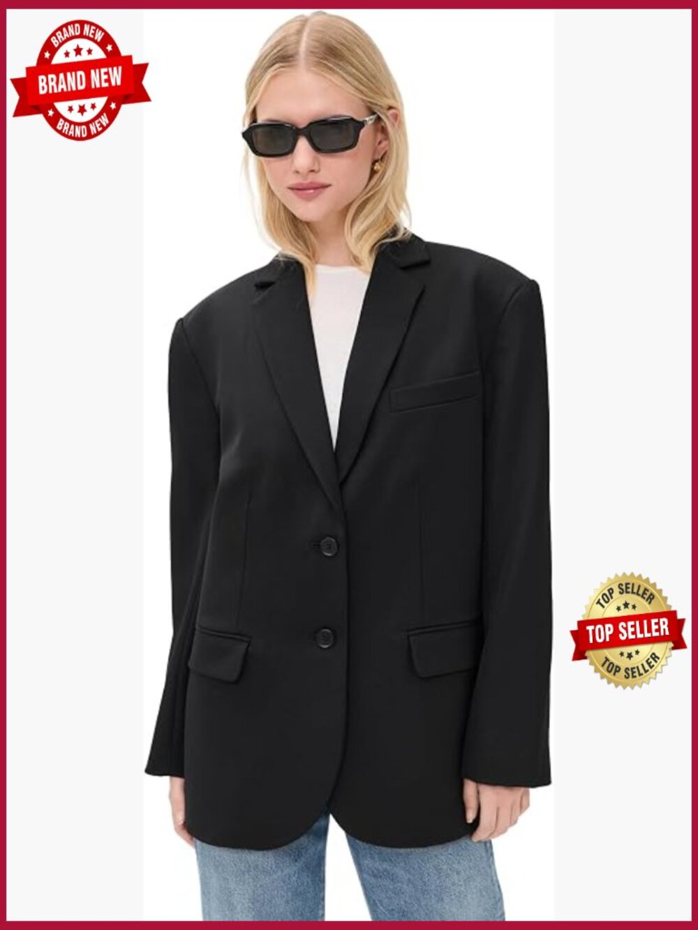 Wool Blazer Oversized Fit Single-Breasted Notch Lapel Long Sleeve Padded